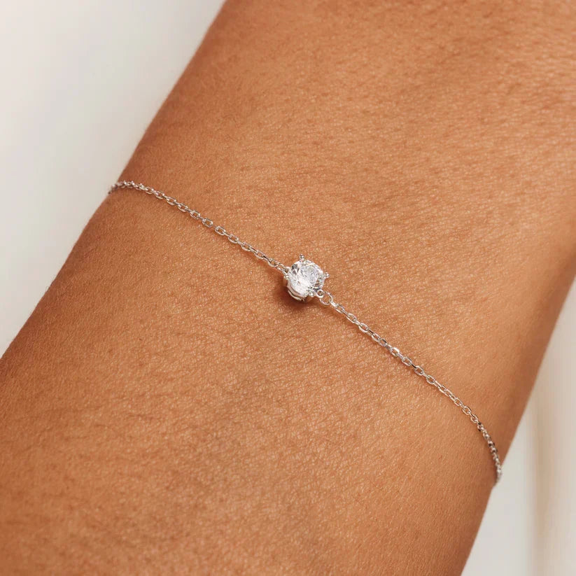 Round Moissanite Solitaire Bracelet with Cable Link Chain — view 4