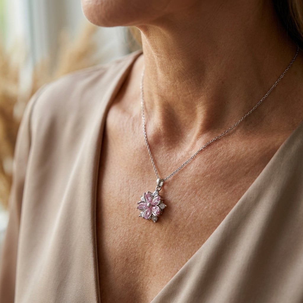 zirconia flower radiance necklace — lifestyle